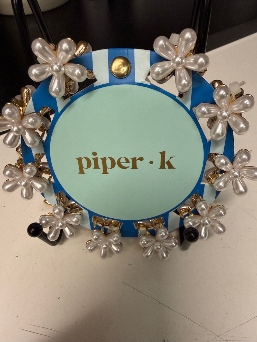 Piper Blue 10 Pearl Daisy Hair Clips  with Gold Accents